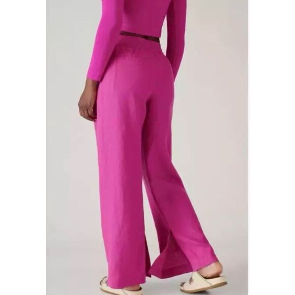 Athleta Retreat 100% Linen Wide Leg Pants Iceland Pink Travel Resort Coastal Wom - Picture 2 of 13